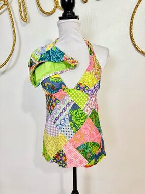 Y2K Lucky Brand bright boho-mod patchwork print 2pc tankini set size medium